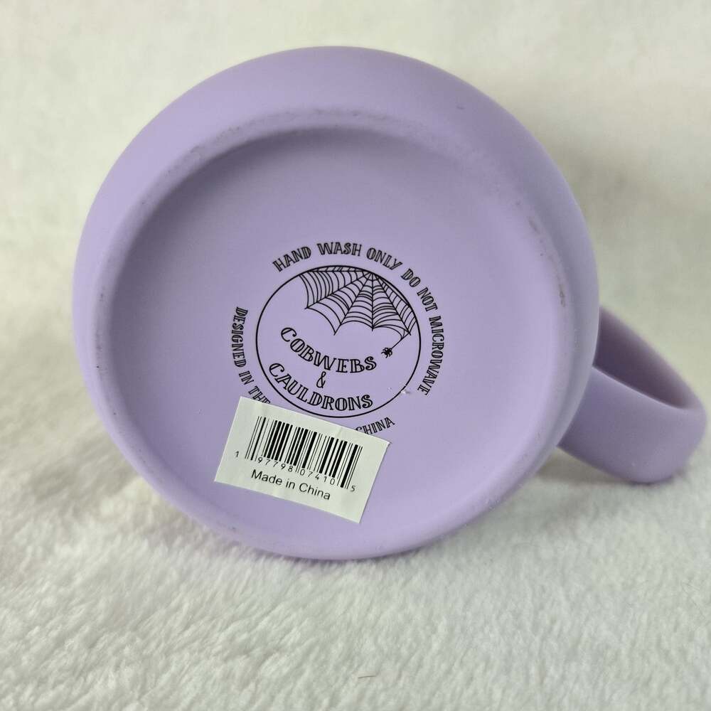 Cobwebs & Cauldrons Purple Ghost Coffee Mug Cup Halloween Bows Bats Ceramic - Picture 4 of 5
